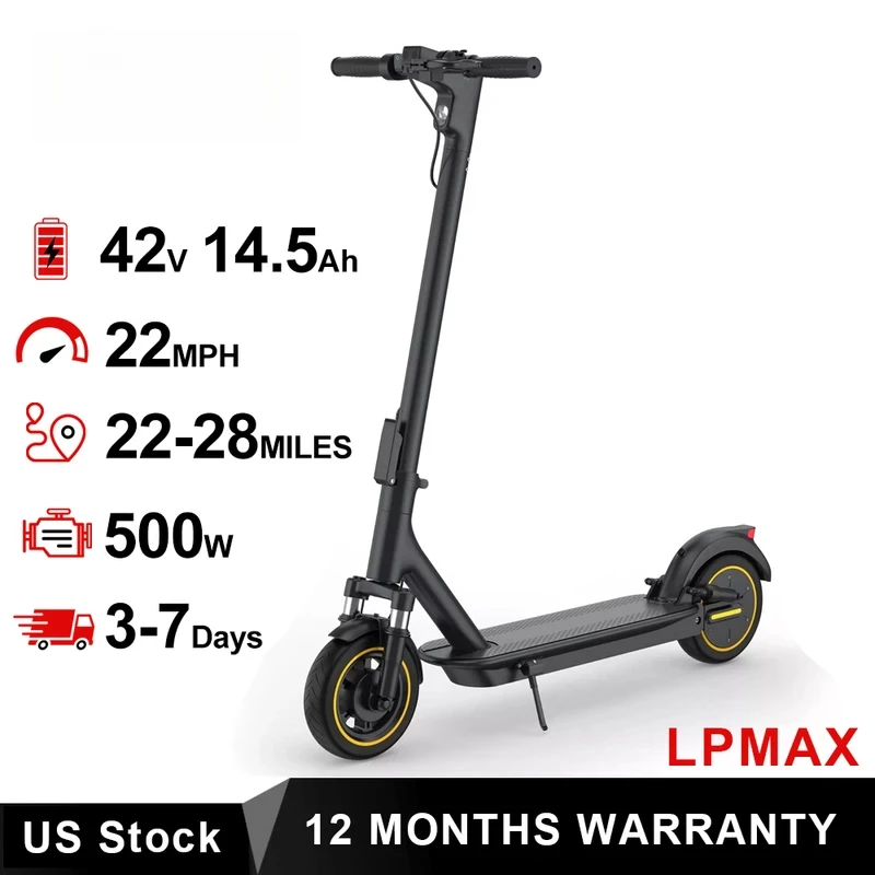 

LPMAX 10 дюймов складной электрический скутер с твердыми шинами 22 миль в час 500 Вт 14,5 Ач 28 миль двойной амортизатор сверхдальнего действия EScooter
