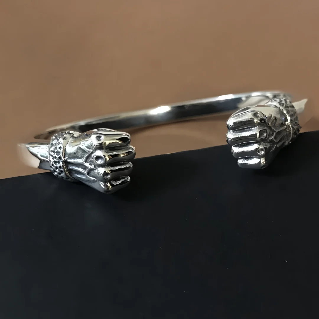 BOCAI S925 Sterling Silver Charms Bangle for Men Women Antique Creative Power Fist Punk Bracelet Fine Choice Jewelry