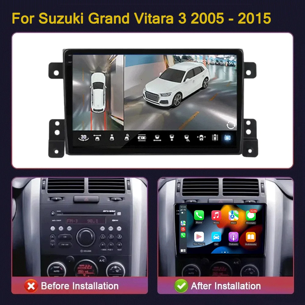 Android14 For Suzuki Grand Vitara 3 2005-2012 2013 2014 2015 Car Radio Stereo Multimedia Video Player GPS Navigaion Carplay Auto