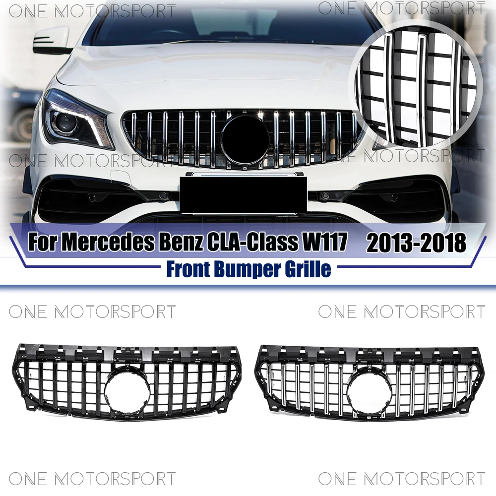 

Серебристая решетка радиатора в стиле GTR для Mercedes Benz CLA-Class W117 2013-2018 CLA180 CLA200, глянцевая черная решетка переднего бампера.