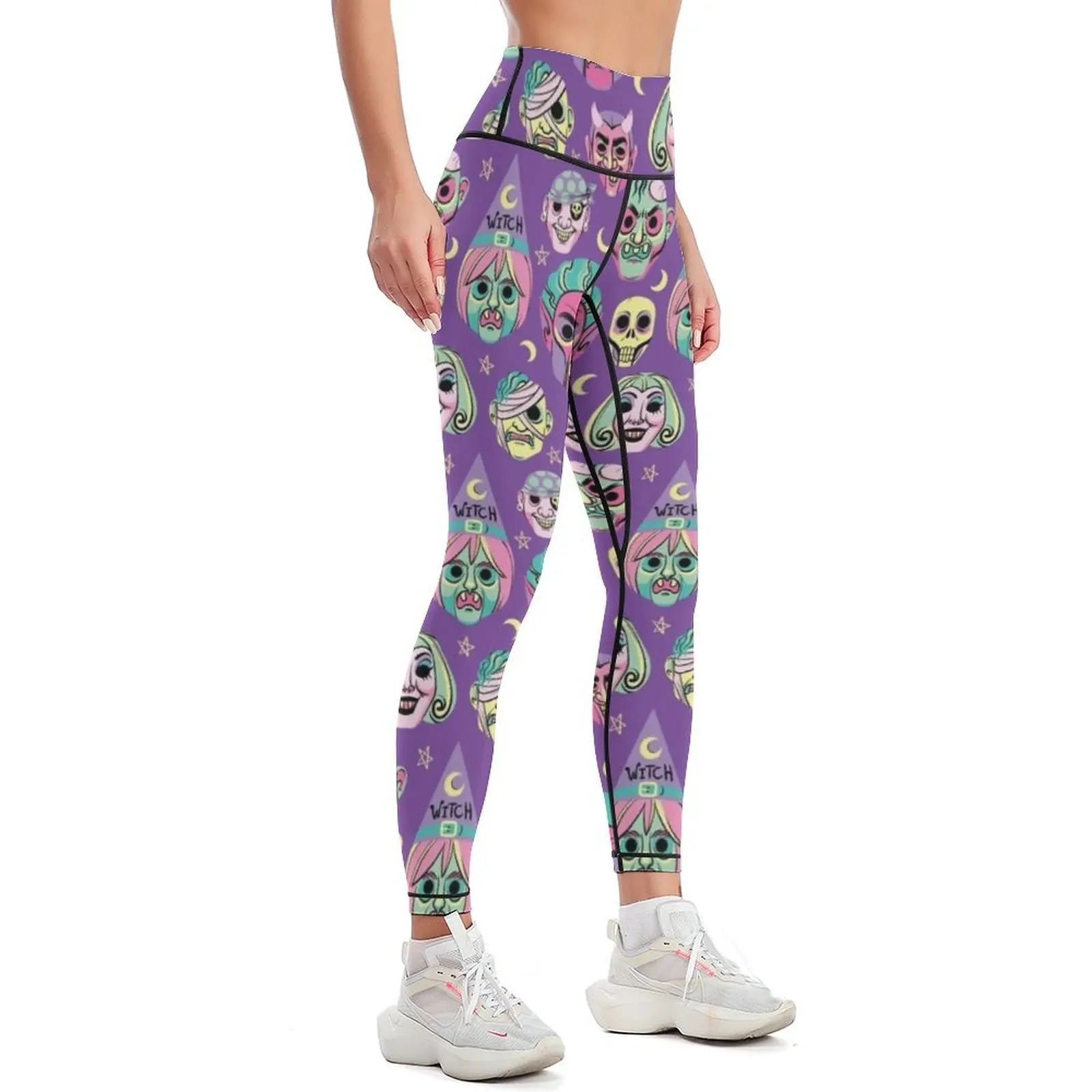 Vintage Halloween Masks in Pastel Leggings Pants sport sporty woman gym Womens Leggings