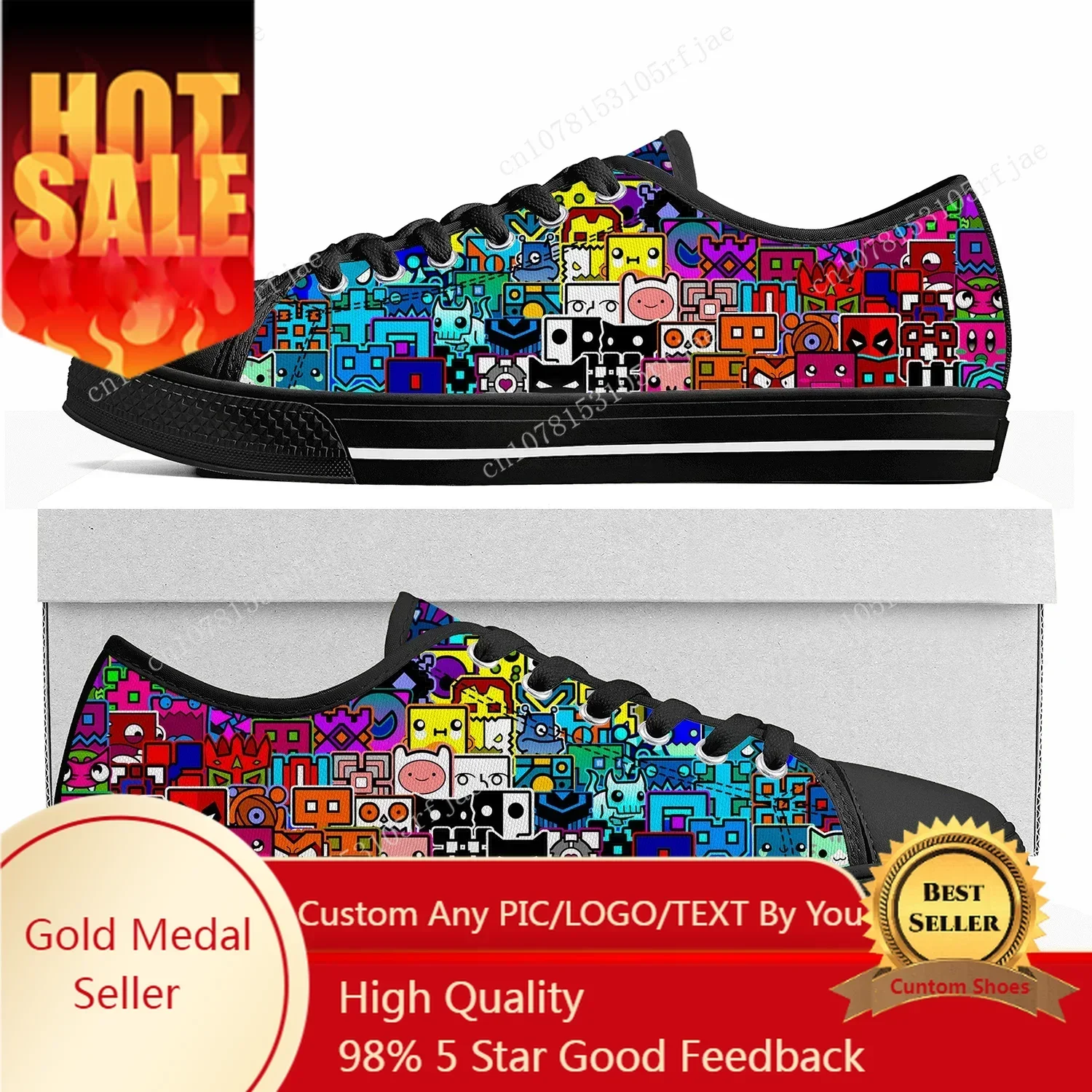 Geometry Dash Custom Low Top Sneakers Hot Cartoon Game Womens Mens Teenager Shoes Casual Tailor Made Canvas Sneaker