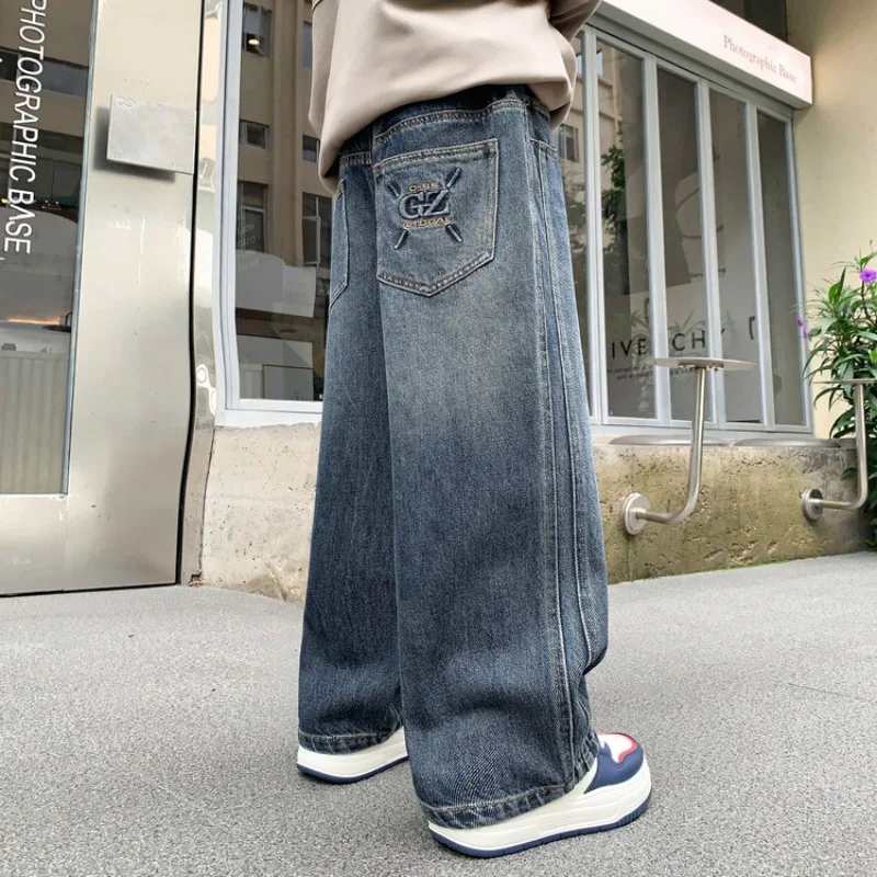 UNITIM Autumn Kids Boys Denim Pants American Style Children Boys Letter Pockets Jeans Casual 4-14Yrs Teens Boys Straight Pants