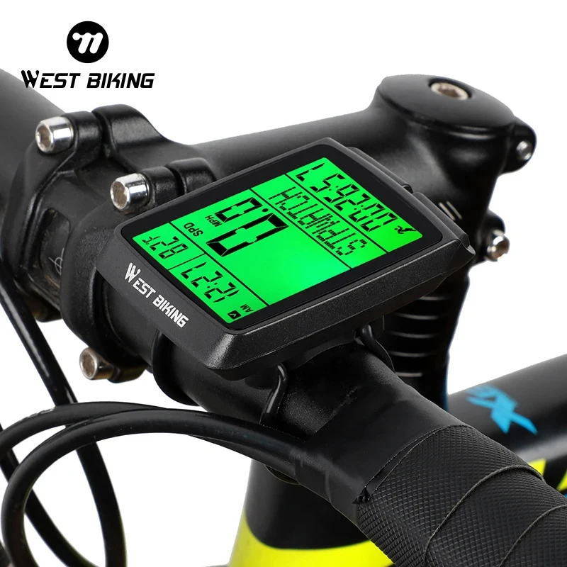 WEST BIKING Wireless Waterproof Bicycle Computer 5 Language Speedometer LED Backlight Multifunction Cycling Odometer Stopwatch