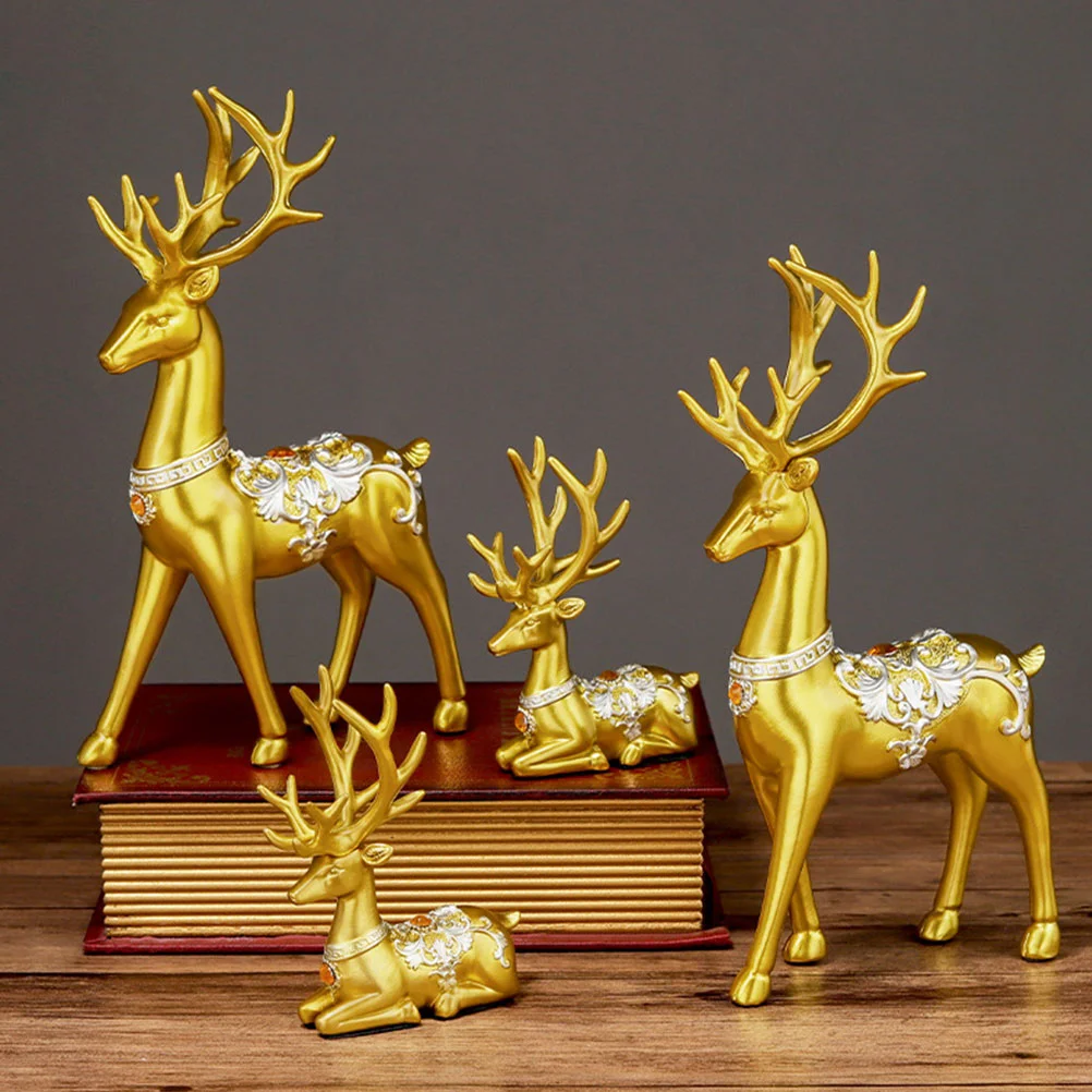 Crafts Elk Decorative Ornaments Office Lovers Gold Christmas Reindeer Figurines Golden 28x145cm Resin Decoration