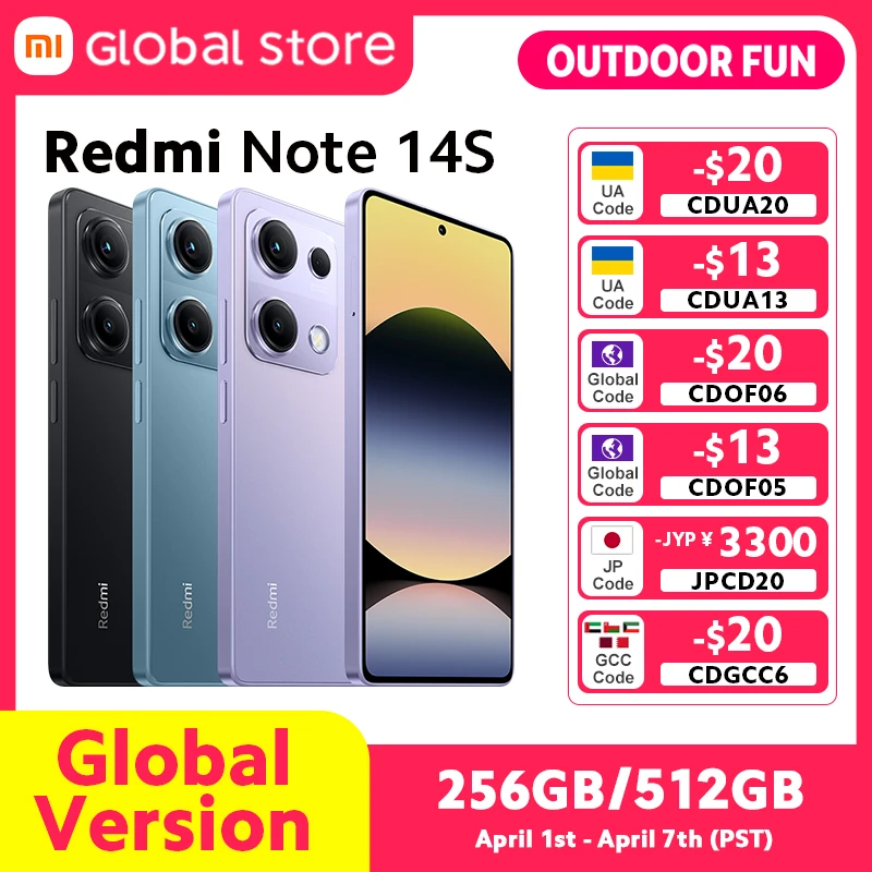 Глобальная версия смартфона Xiaomi Redmi Note 14S с камерой 200 МП, NFC, AMOLED-дисплеем 120 Гц 6,67 дюйма, быстрой зарядкой 67 Вт, процессором MTK Helio G99, 5000 мАч