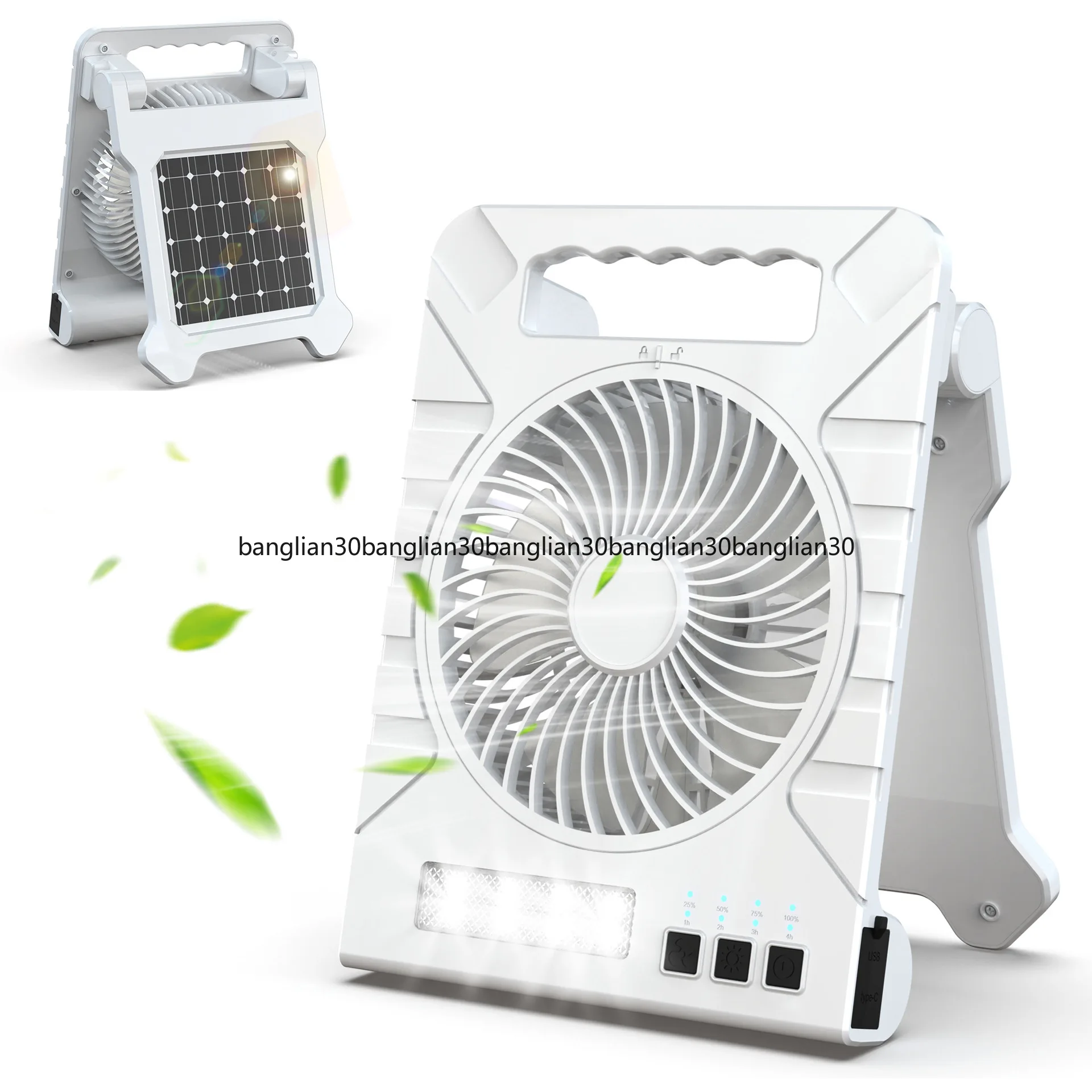 Folding Solar Panel Silent Fan - Ultra Lightweight, USB Output for Camping/Tent/Car/Home, Multi-Scene Emergency Cooling