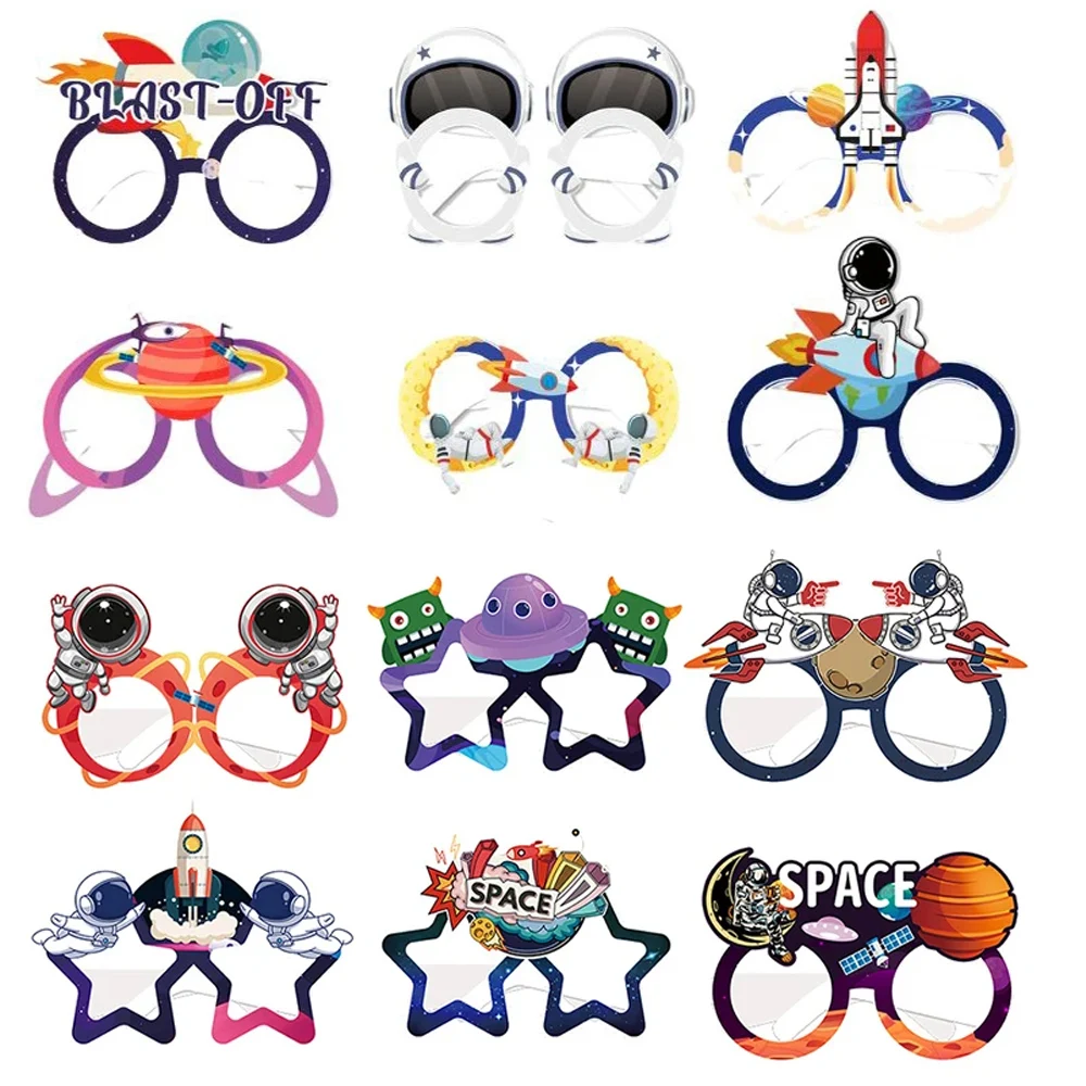 Outer Space Paper Eyeglasses Space Birthday Decorations Solar System Planet Astronaut Rocket Theme Glasses for Kids Boys Favors