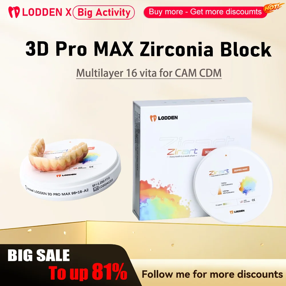 

3D PRO MAX Zirconia Block Dental 3DPRO Zirconia Disc Multilayer Dental Block for CAD CAM VITA16 98MM Open System