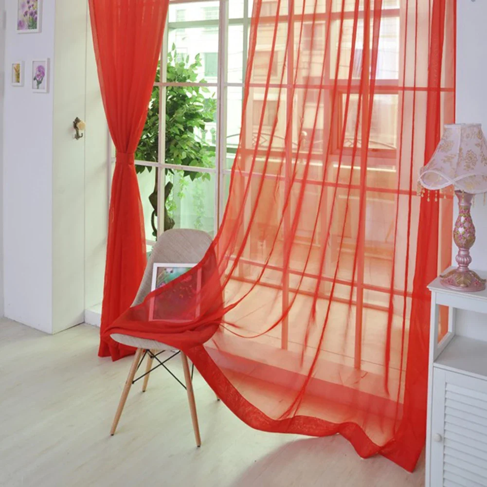 

1pcs Sheer Voile Curtain Red Tulle Voile Door Casement Curtain Drape Panel Sheer Scarf Divider 2m*1m Window Treatments