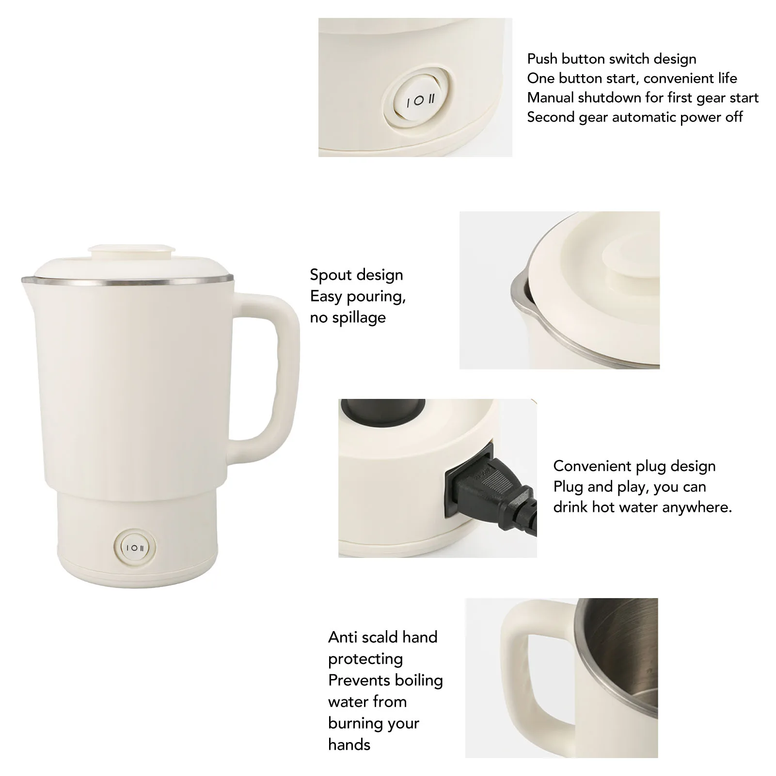 غلاية كهربائية للسفر 600 وات 600 مل 304 من الفولاذ المقاوم للصدأ سخان غلاية الماء الساخن المحمول للشاي والقهوة