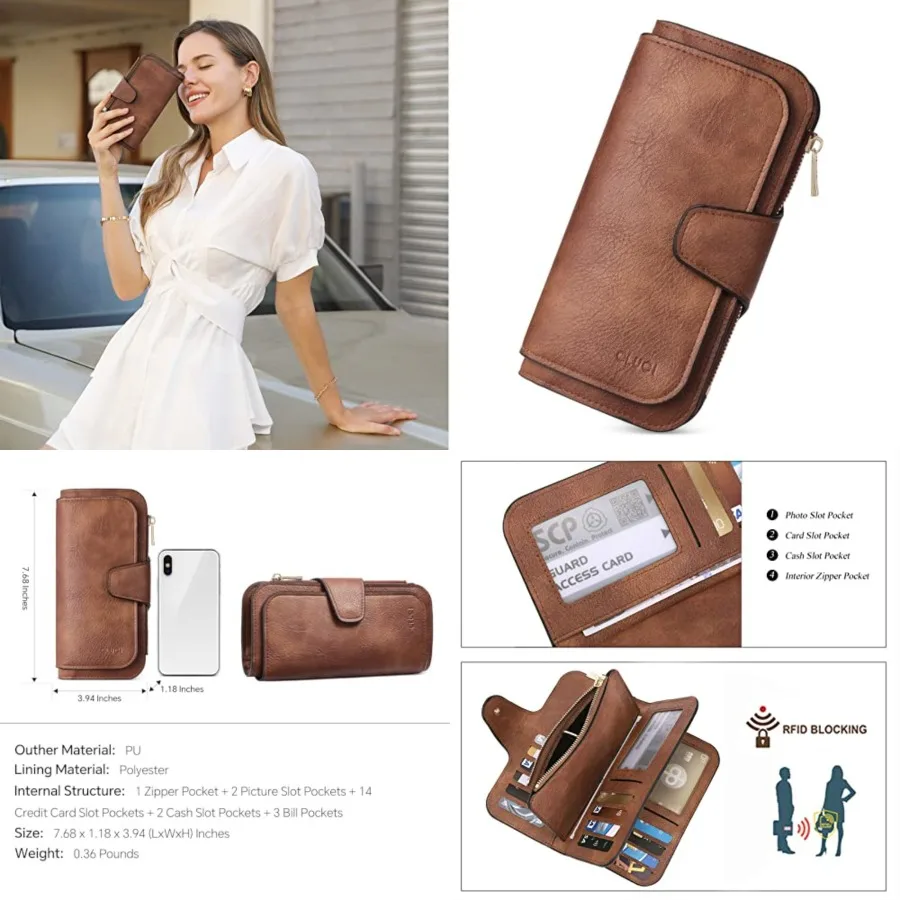 

CLUCI Wallet For Women PU Leather RFID Blocking Womens Wallet Bifold Card Holder with ID Window Gifts for Women Birthday RFID B