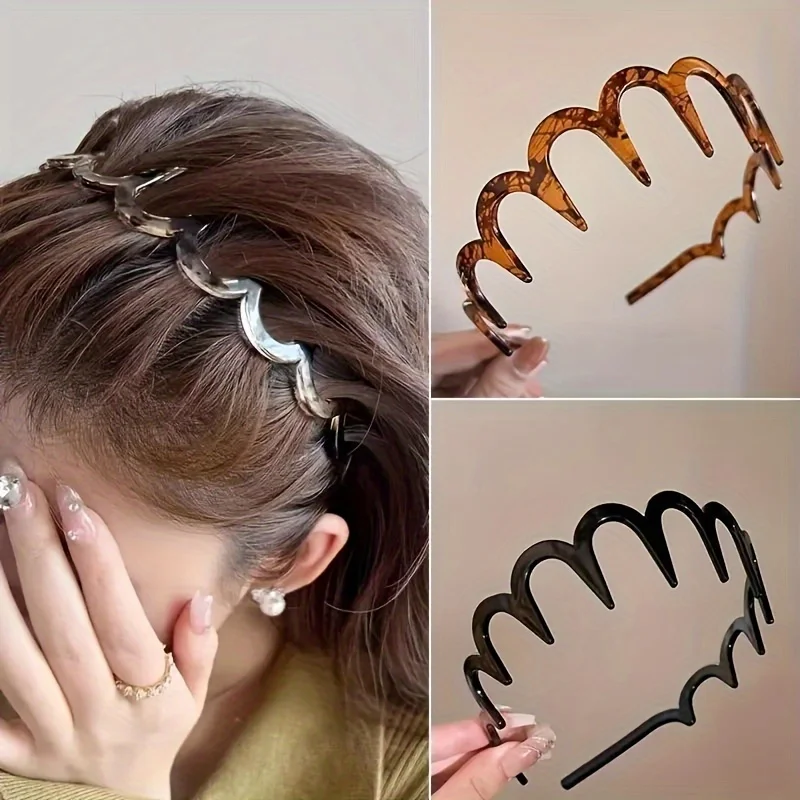 Diadema antideslizante con dientes, diseño de ondas, para mujer, para lavar la cara, fijar el maquillaje y el cabello, accesorio versátil y elegante de encaje.
