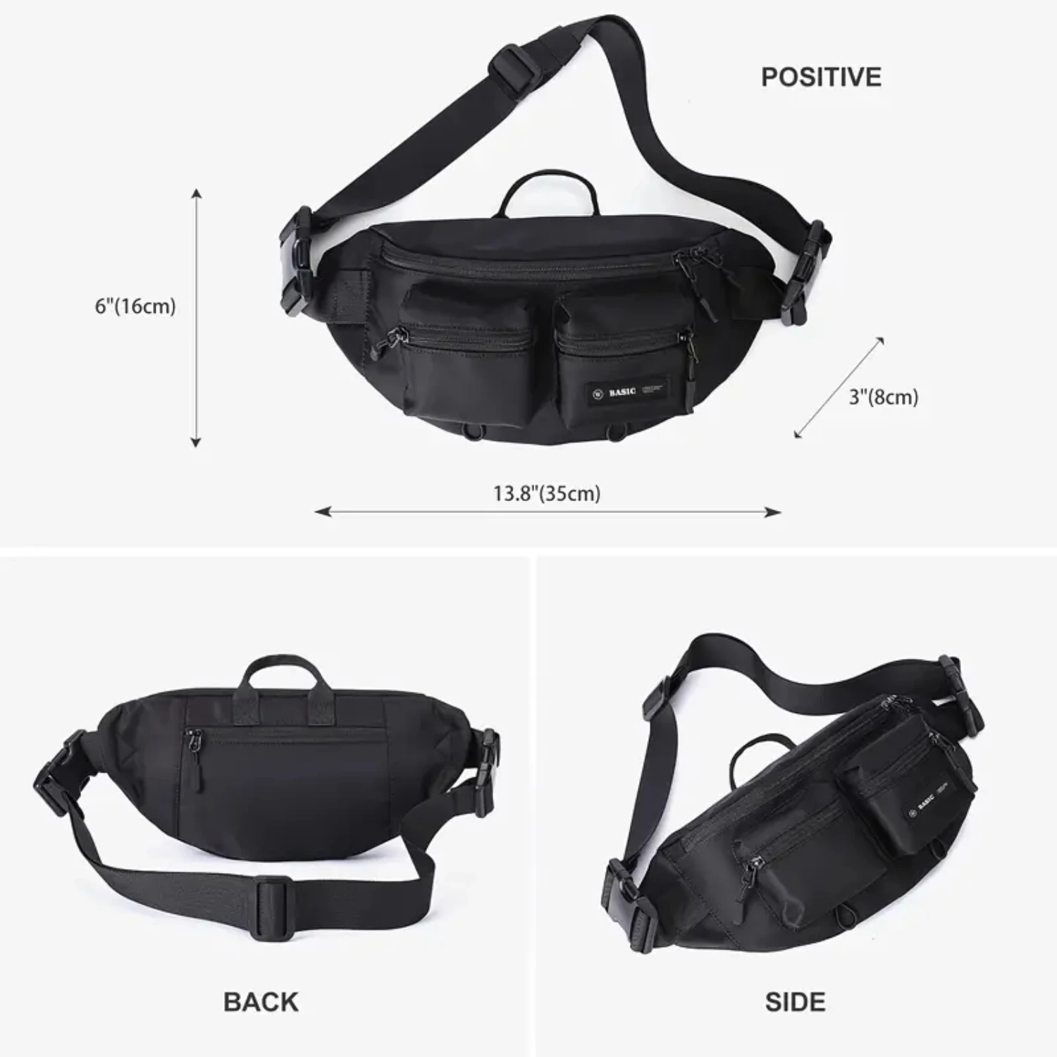 Adjustable Stylish Black Men's Fanny Pack with Convenient 6-Zipper Pocket - Crossbody Waist Bag Ideal for Outdoor Travel, Sports