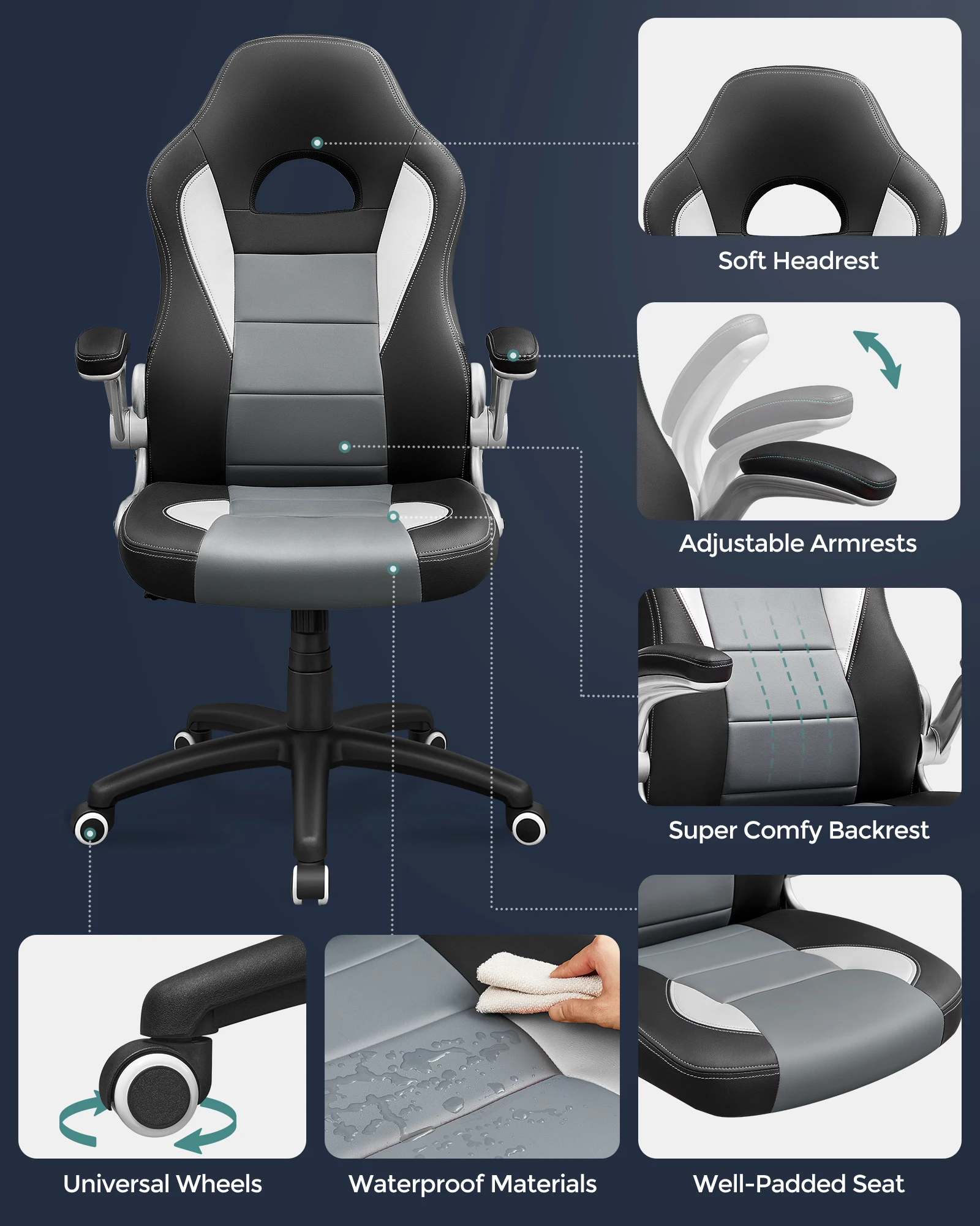 With Folding Arms Nylon Star Foot Office Gaming Chairs Ergonomic Swivel Computer Chair