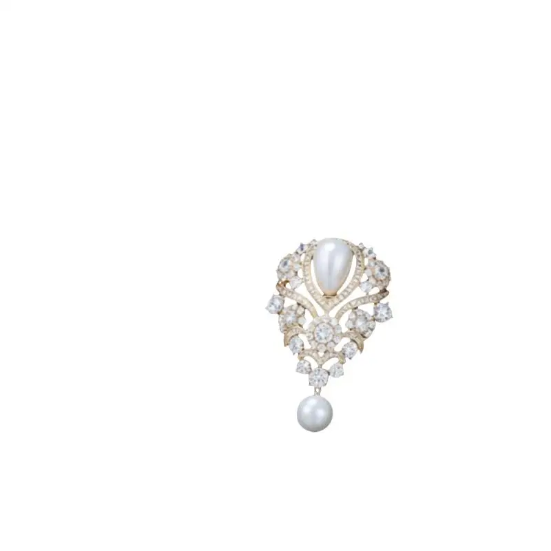 Charming Jewelry Accessories For Banquet Dresses Gifts Fashionable Violet Pearl Pendant Luxurious Rhinestone Inlaid Brooch