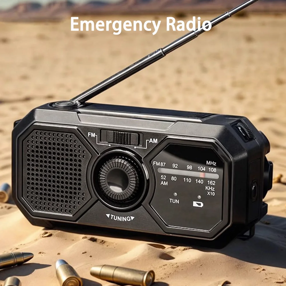 Portable AM/FM Radio, Emergency Radio,Solar Hand Crank Dynamo Weather Radio,Rechargeable Flashlight Power Bank,USB Phone Charger