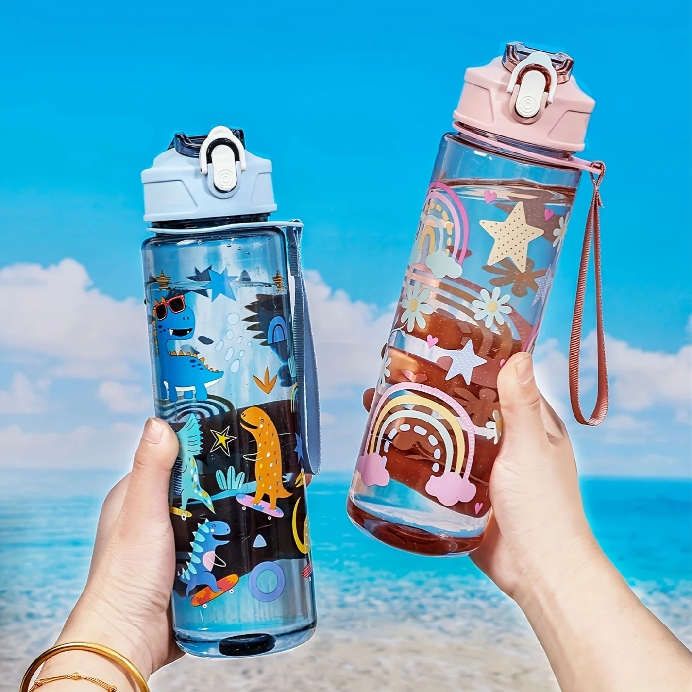 1pc high-value cartoon straw cup,cute student water cup,portable for outdoor camping and picnicking,large capacity