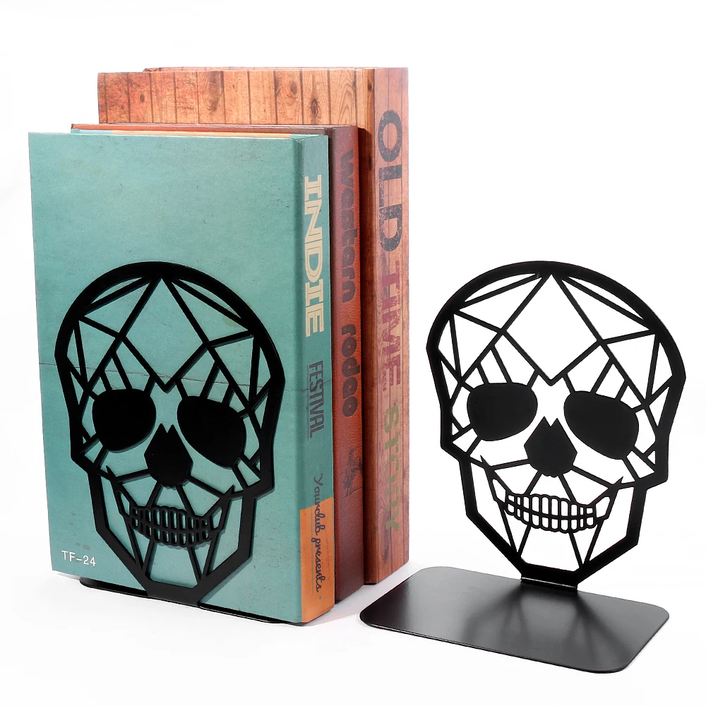 Black Skull Desktop Bookends Office Desktop Book Organizer Home Bookends Iron Book Ends Holder Book rack Stand Shelf