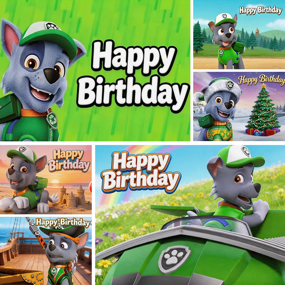 

Green PAW Patrol Theme Birthday Party Decoration Backdrop Cute Dog Rocky Background the Boys Photography Studio Supplies Banner