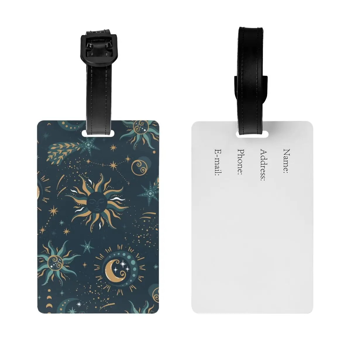 Custom Trendy Celestial Pattern Luggage Tag With Name Card Stars Moon Space Privacy Cover ID Label for Travel Bag Suitcase