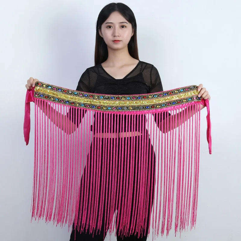 1pcs/lot woman belly dancing long tassle waist chain lady rhinestone tassel belt