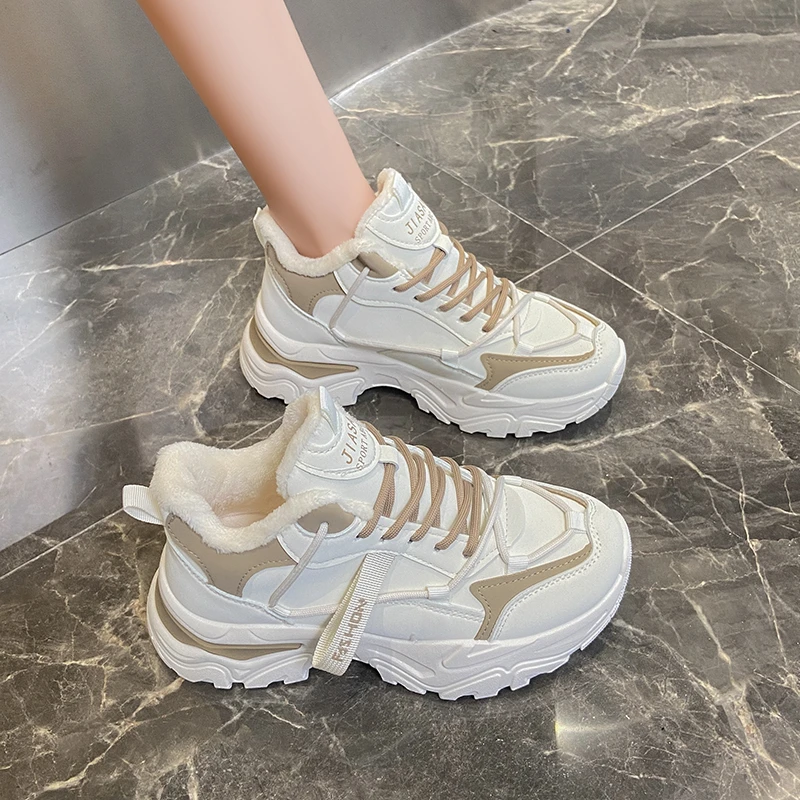 Women Platform Sneakers Autumn Winter Plus Velvet Causal Warm Female Vulcanize Shoes Korean High Top Student Designer Sneakers