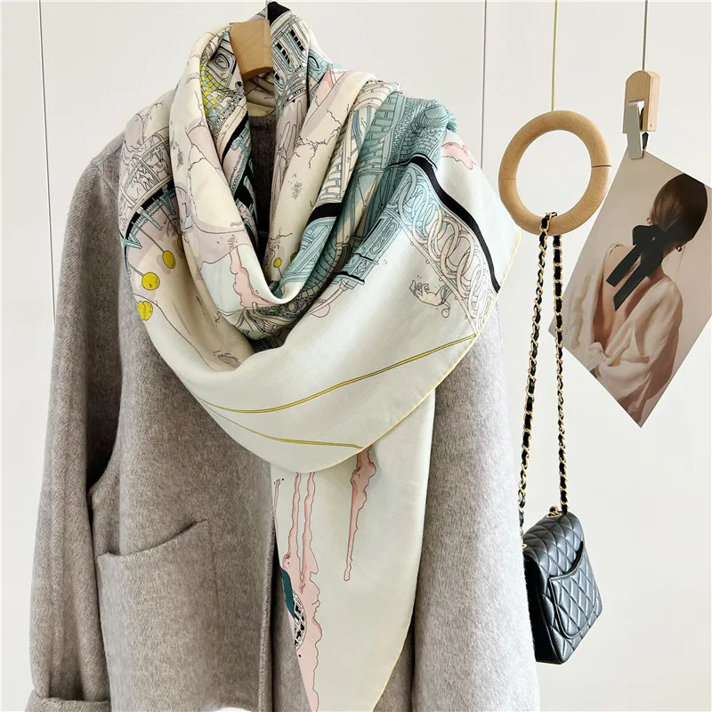 Blue Horse Double SIded Print Luxury Scarf Women Designers Pashmina Winter Accessories Scarves Poncho Women Brand Silk Cashmere