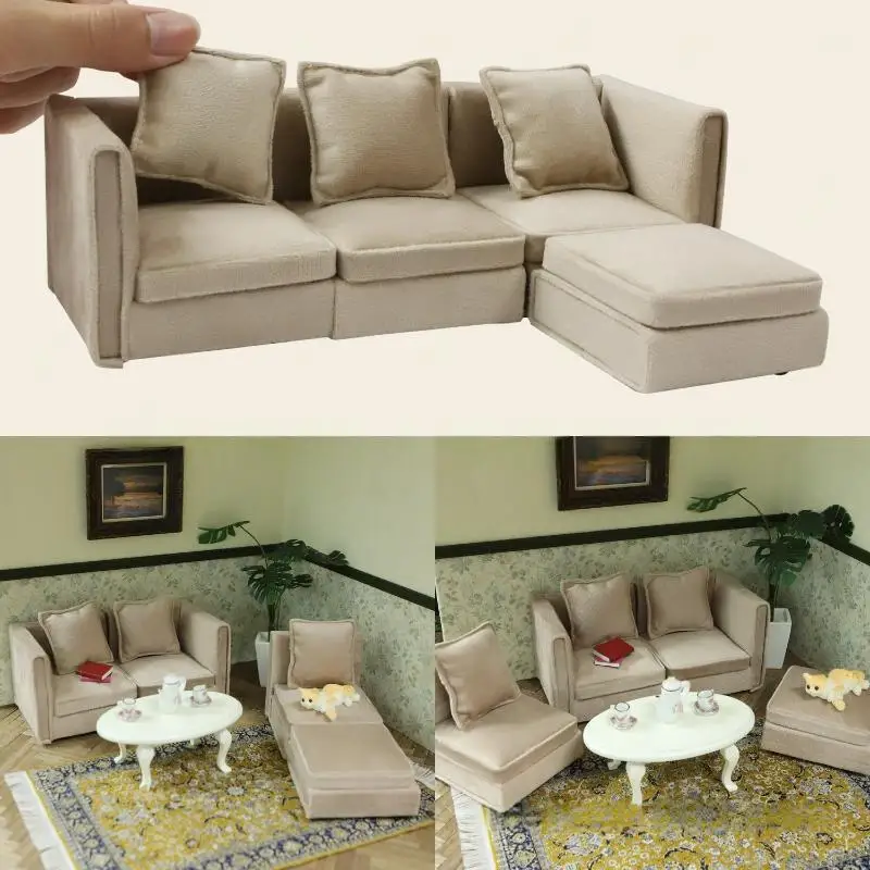 1 Set 1:12 Mini Mobili per casa delle bambole Simulazione Sedie da soggiorno in miniatura Latte Albicocca Divano ad angolo Bambini Giochi di imitazione Decorazioni fai da te