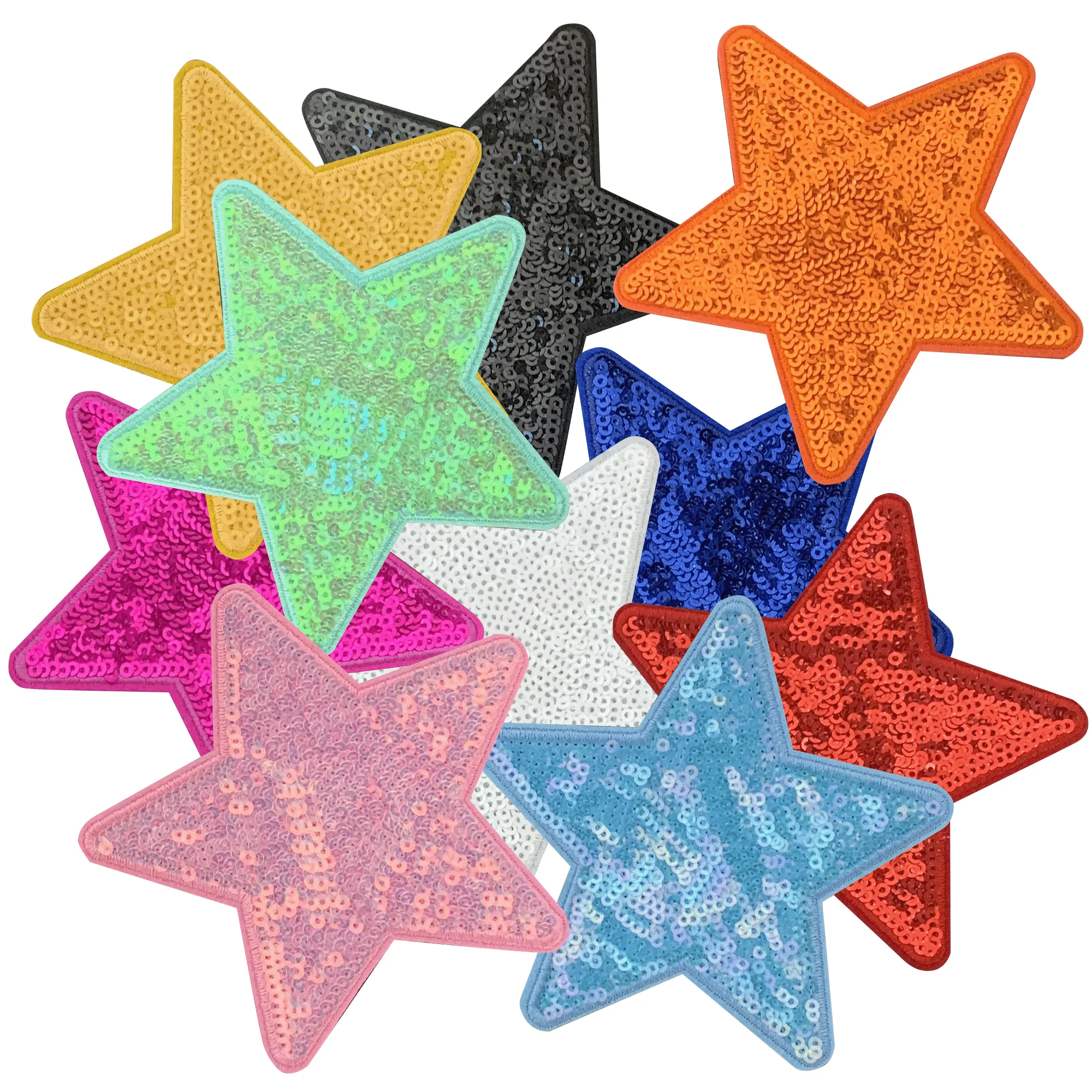 

10Pcs Sequin Star Color Sequin Embroidered Iron on Patch 3.94inch H Sequin Color Star Applique