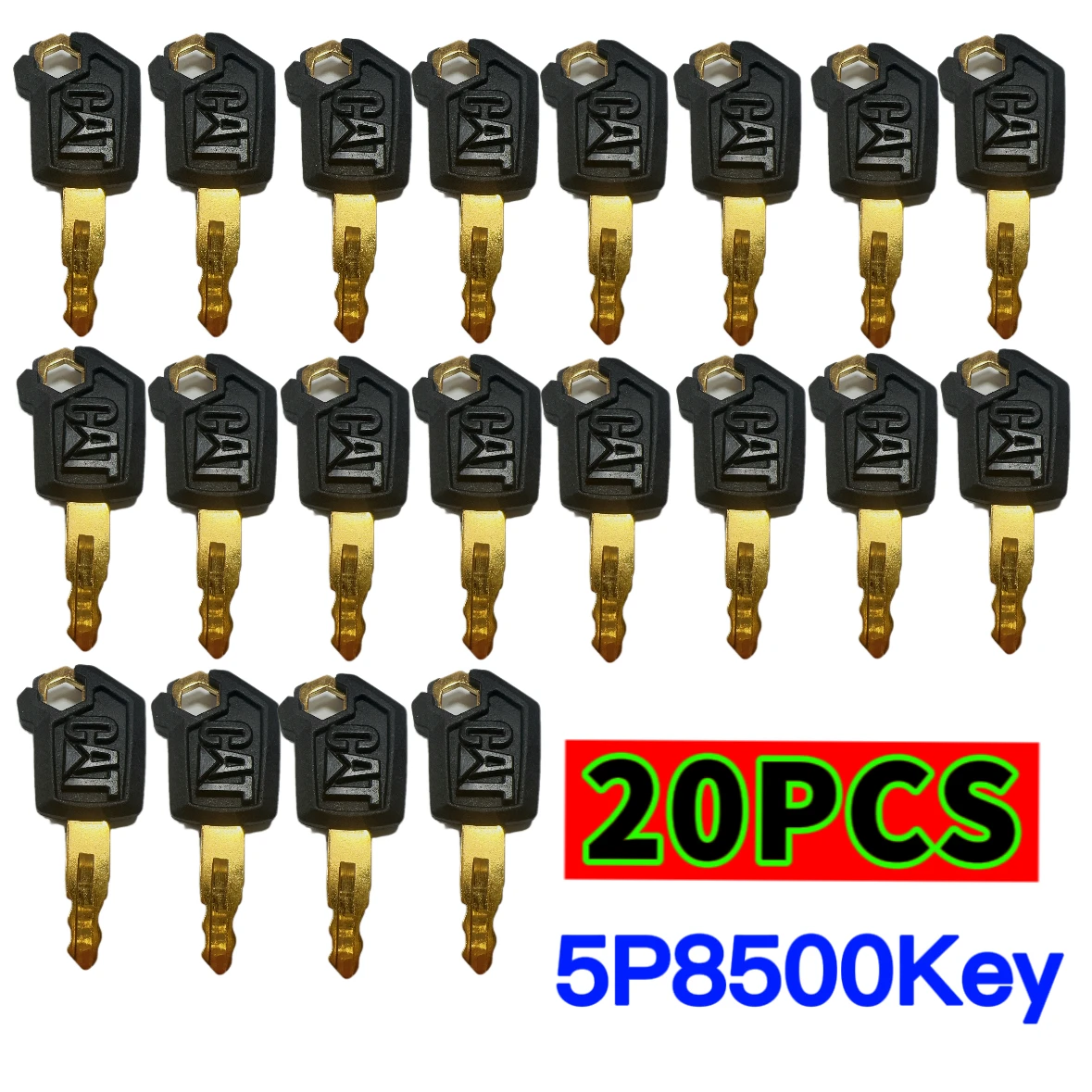 20PCS Iron Key for Caterpillar CAT Heavy Equipment Ignition Loader Excavator Dozer Metal & Plastic Black & Gold New