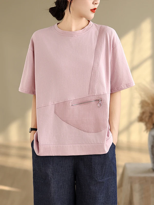 Unique Beautiful Early Summer Women's T-irt Casual Zipper round Ne ort Sve Anti-Aging Trendy 2025 New Summer Top