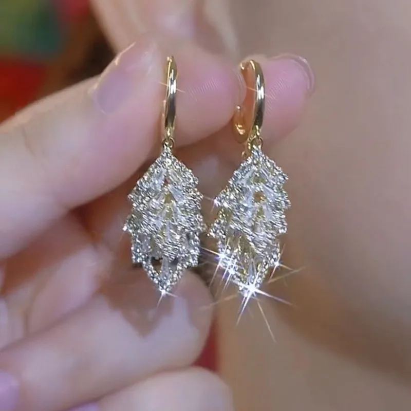 New Arrival Zircon Crystal Leaf Tassel Dangle Earrings for Women Elegant Wedding Party Earrings Jewelry Unusual Girl\'s Earrings
