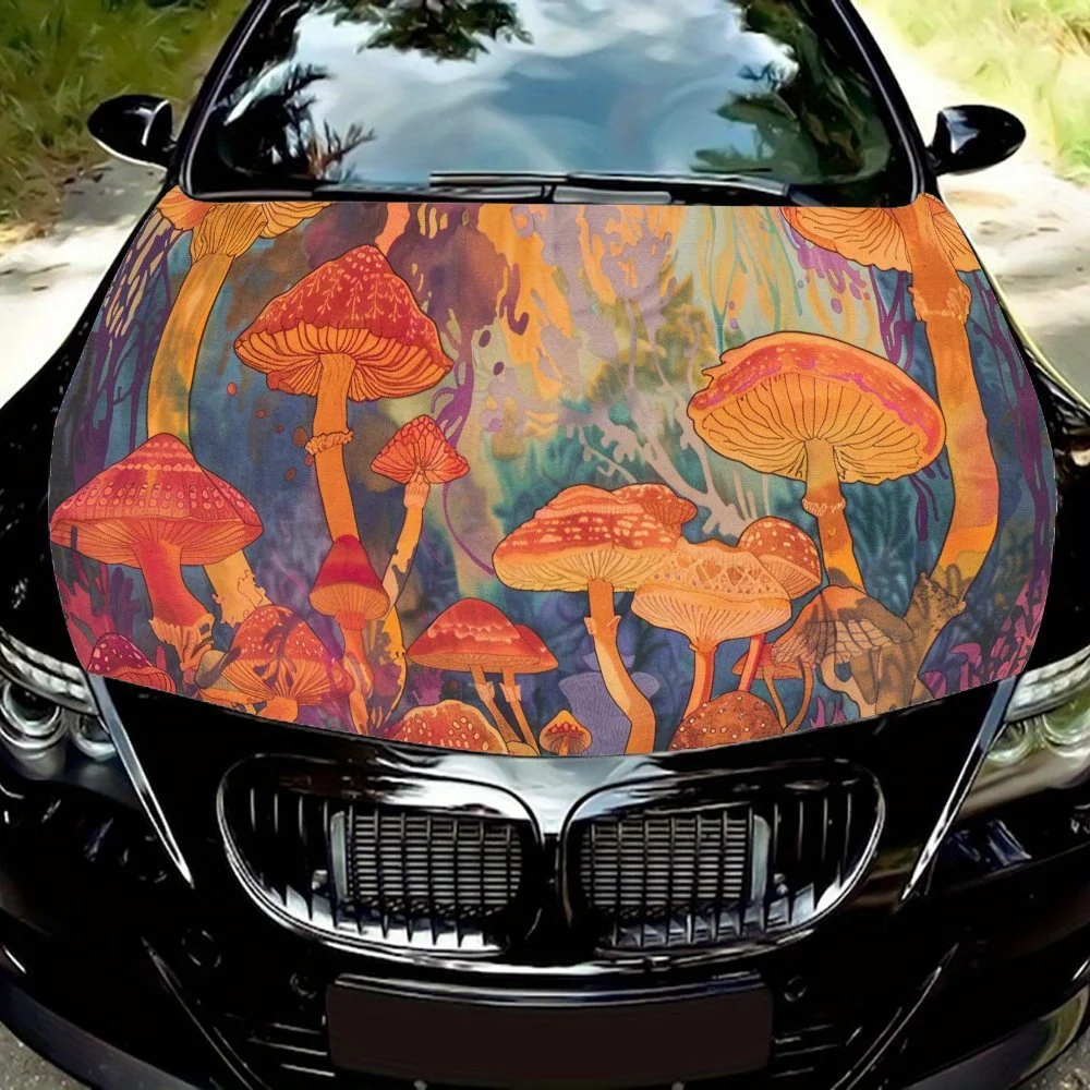 

Vivid mushrooms Print Car Hood Sticker PVC Self Waterproof Stick, Striking Auto Exterior Accessories Decoration Protect Gift for