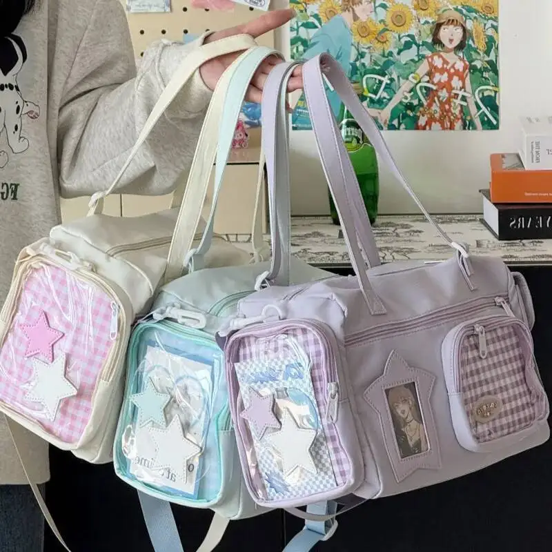 

Японская сумка через плечо Star Multipocket Itabag для девочек, большая вместительная сумка через плечо Y2k из искусственной кожи, сумка для боли в стиле Харадзюку, женская сумка на плечо Kawaii
