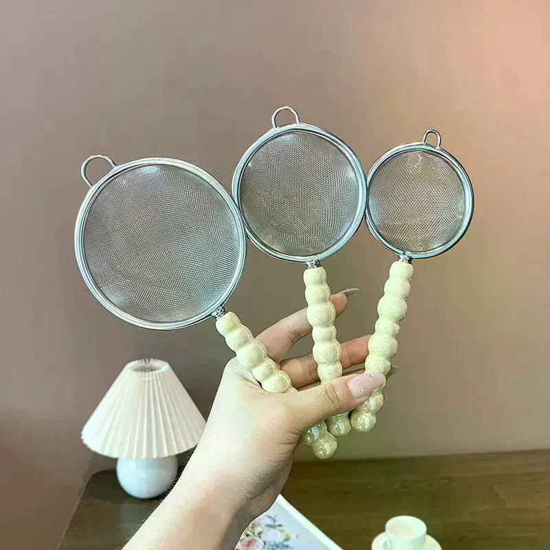 Tea Strainer With Pearl Ceramic Handle Stainless Steel Fine Leak Mesh Sieve Spice Tea Leaf Coffee Filters Teapot Accessories