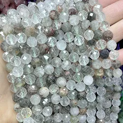 Natural Stone Faceted Green Ghost Quartz Gemstone Spacer Beads For Jewelry Making DIY Bracelet Accessories 6/8/10MM 7.5''inches