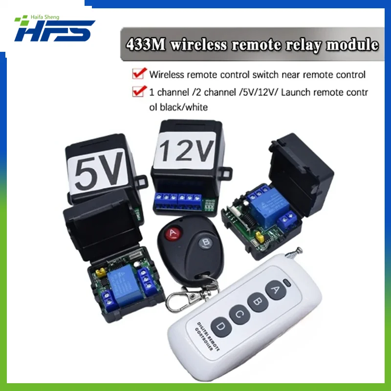 

433M Universal Wireless Remote Control Switch Electric Access Control DC 5V 12V 1 Way 2 Way Relay Receiver Module + Transmitter