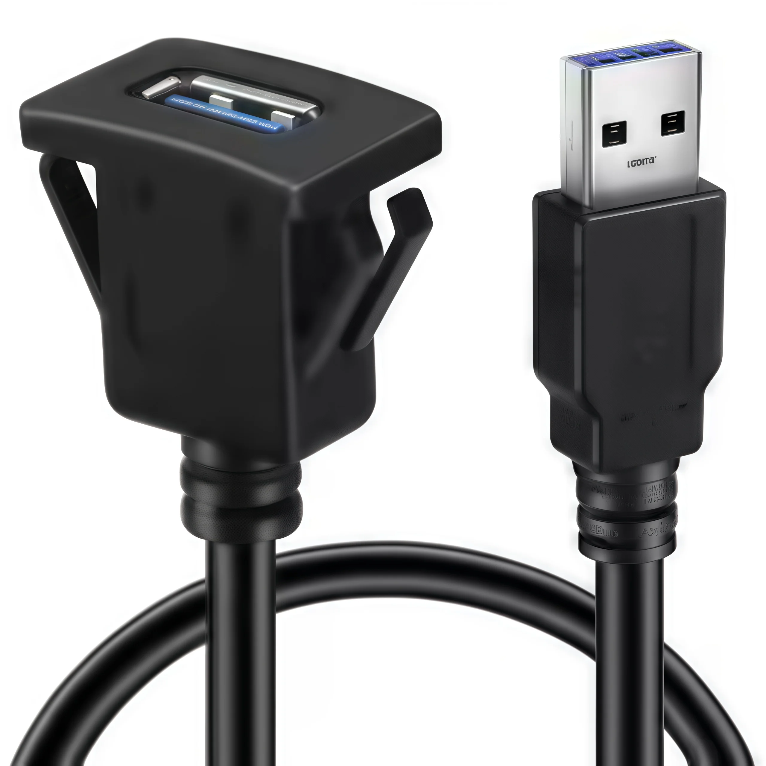 USB 3.0 Flush Mount Panel Extension Cable with Locking Clip - 1M Dashboard Mount for Car, Truck, Boat, Motorcycle