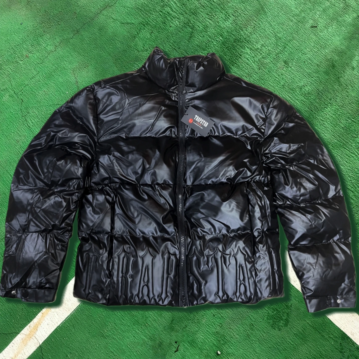 

Glossy Emed Letter American Hip Hop down Cotton Jaet West Coast Drill Sle Outerwear Youth Faion Stand Fit Long S...