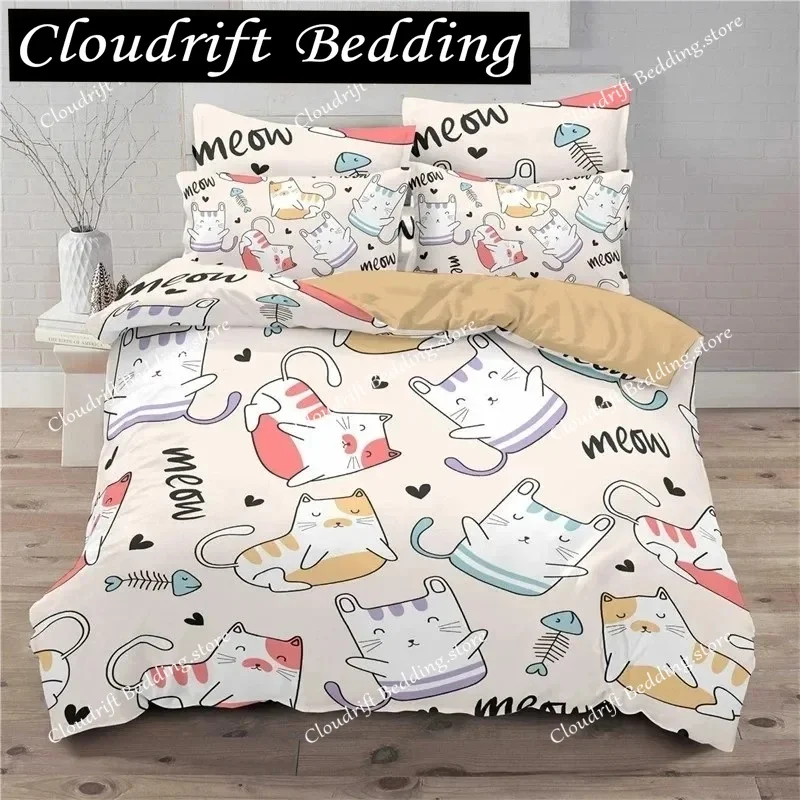 

3D Print Cartoon Cat Dogs Toddler Bedding Set for Boys Teens Kittens Animals Microfiber Pillowcases Decor Duvet Cover