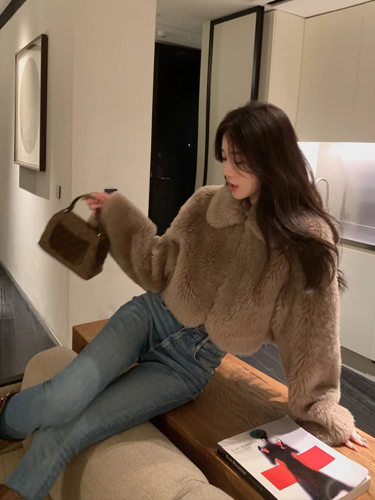 

Корейское женское пальто из натуральной кожи и меха ягненка Sle ort Fur Jaet GG232, свободная посадка, длинная застежка-молния