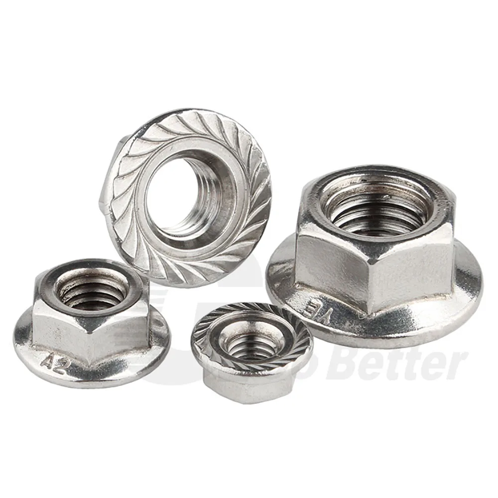 

2-50Pcs Flange Nuts BSW 1/4 5/16 3/8 1/2 8# 10# Grade 6.8 304 Stainless Steel Hexagon Flange Nut Serrated Spinlock Locking Nut