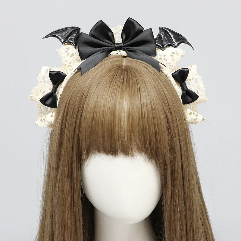 Gótico lolita cosplay diabo orelhas bandana anime dança festa traje asas bat arco cocar kawaii acessórios adereços para meninas
