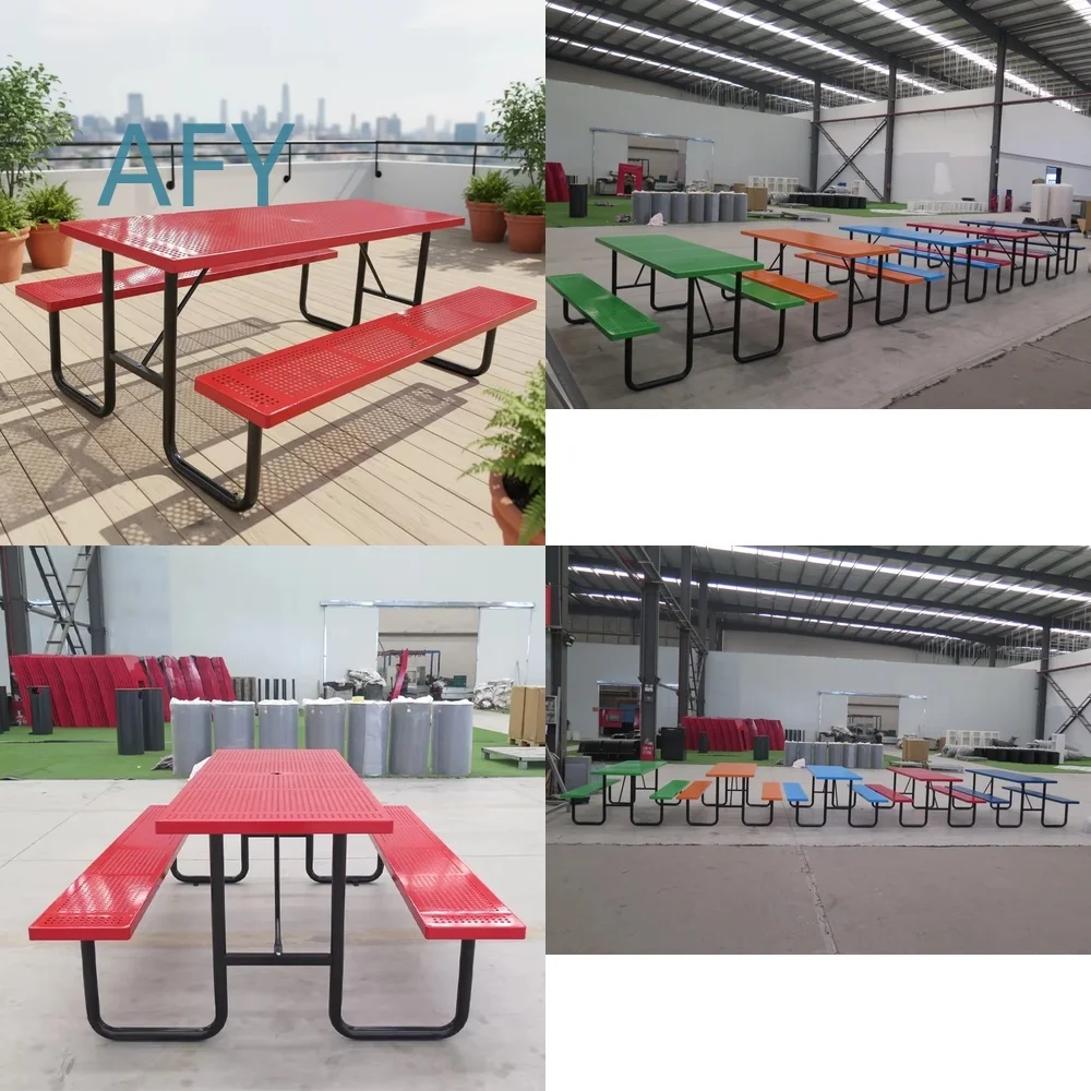 Wholesale Outdoor Picnic Table and Bench Set for Metal Wood Furniture Outdoor Dining for Camping Garden Patio Use for Adults