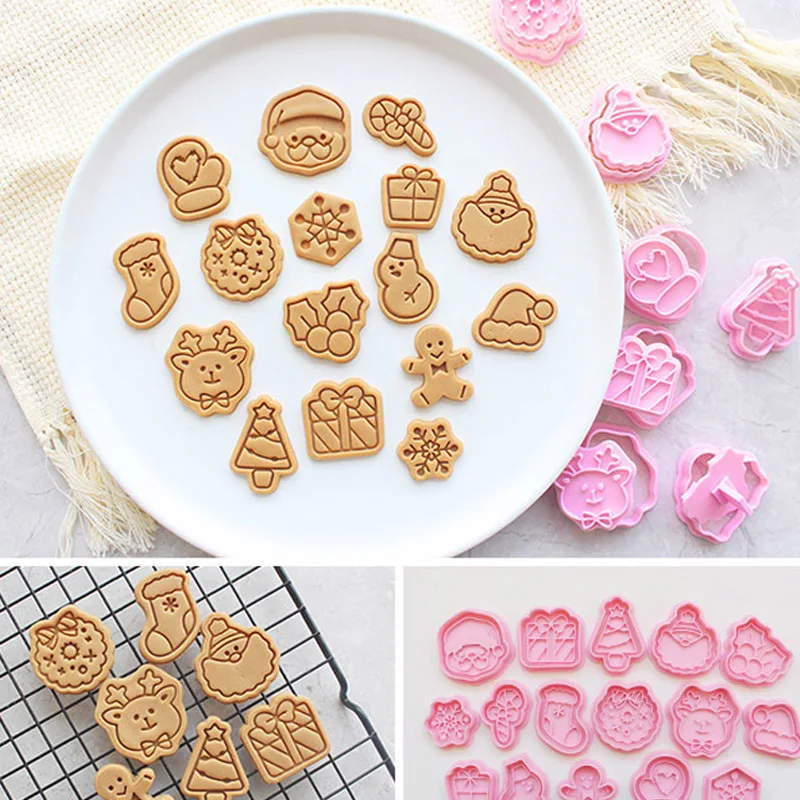 1Pcs Mini Christmas Cookie Mold Cute Santa Xmas Tree Snowflake Shaped Cookie Cutter Fondant Frosting Biscuit Stamp Dessert Mould