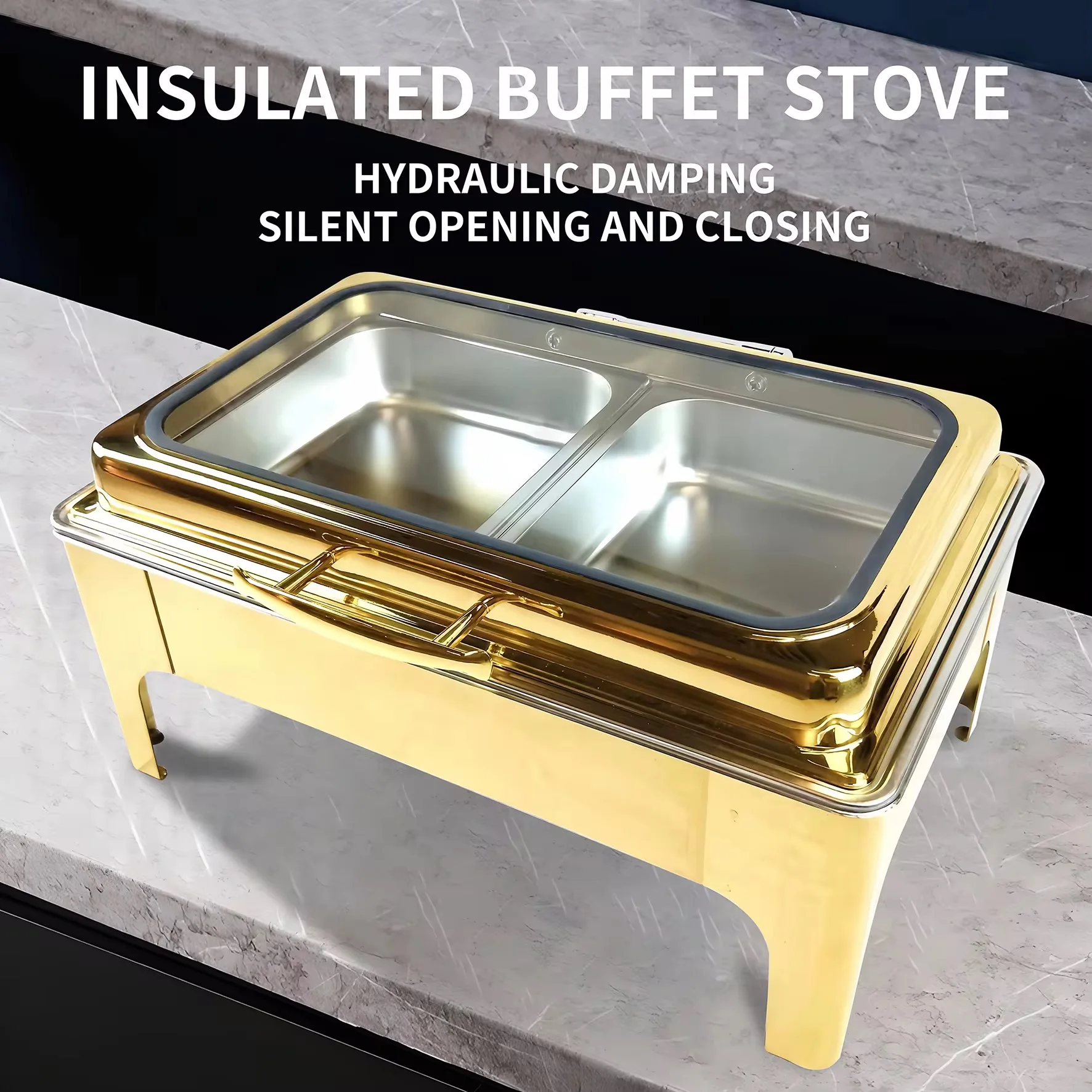 

9L Golden Stainless Steel Hot Pot Luxury Catering Buffet Food Warmer Heating Pot Set