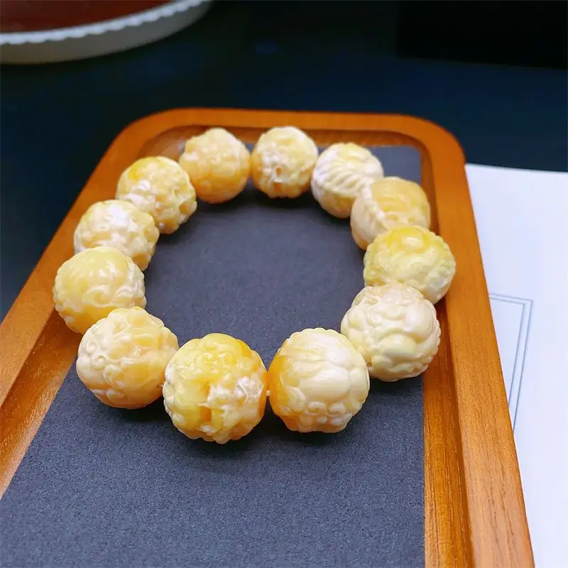 

New Style Beeswax Carving Single Circle Bracelet for Men and Women Retro Style Original Natural Amber Handstring Gift for Lovers