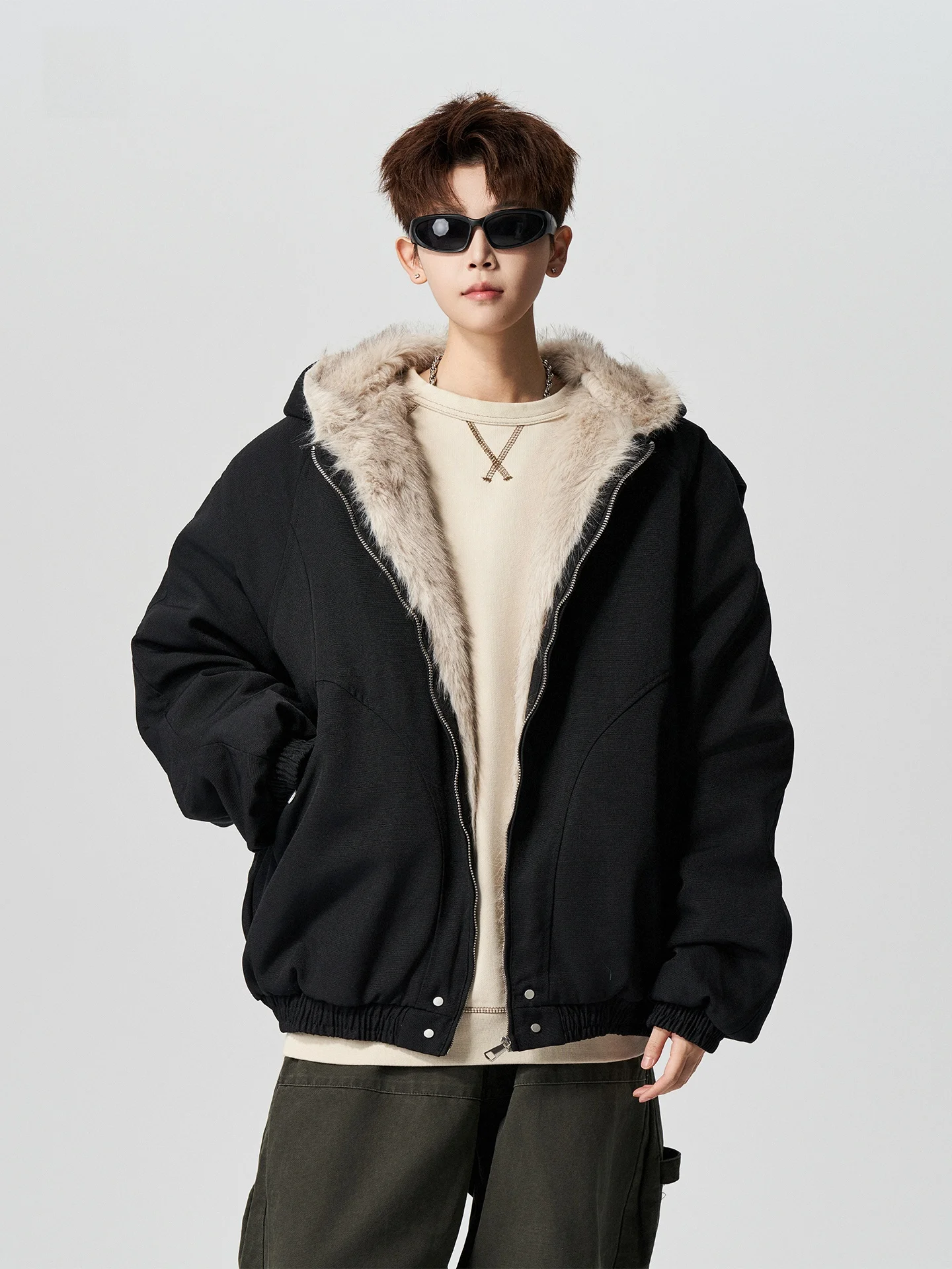 Thiened Jaet de algodón para hombre, abrigo cálido holgado de invierno con cuello de piel de ante para parejas, marca de moda americana, águila de montaña