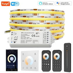 Fita LED com controlador Wi-Fi, barra de toque 2.4G RF, vida inteligente, Alexa, Google, Tuya, RGB, 24V, CCT, COB, 3500K-6500K, RA90, 608LED por m